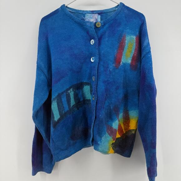 Womens Hand painted Clothing Cardigan Sweater Made In The USA Size Large Tag - Picture 1 of 14